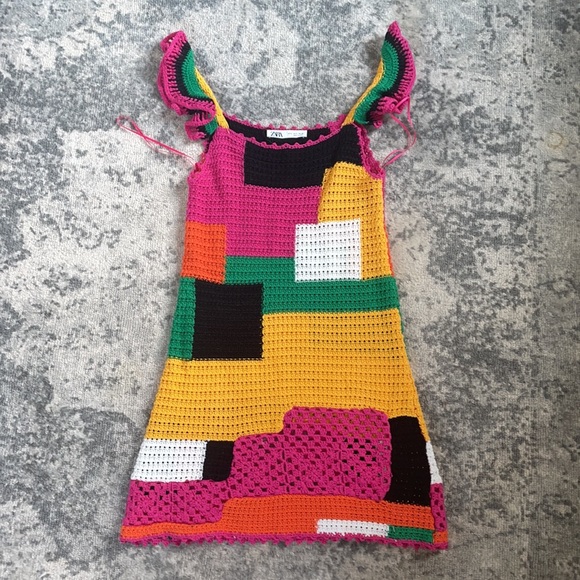 Multi-Color Crochet Colorblock / Patchwork Dress - Picture 2 of 5